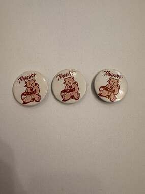 Set of 3 Vintage Thanks Volunteer Buttons 1.5" White/Pink